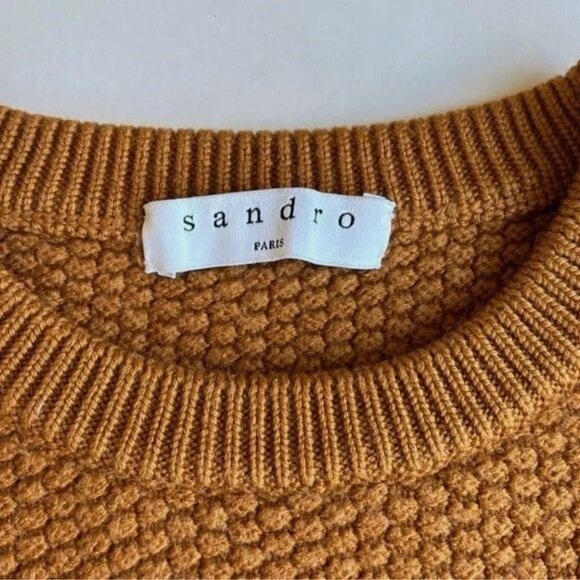 Sandro Mustard Brown Wool Blend Crew Neck Chunky Knit Sweater Women’s Size M - Picture 3 of 7